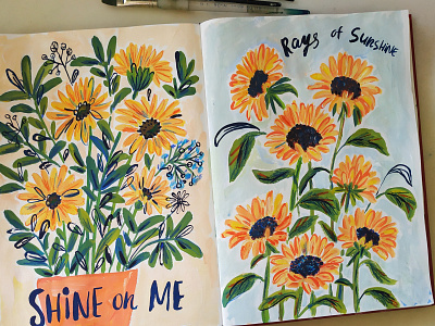 Sunflowers art drawing flowers gouache hand drawn illustration nature painting sunflowers