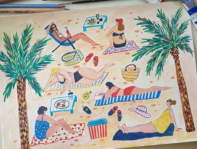 Summer Girls art drawing gouache hand drawn illustration painting summer woman women in illustration