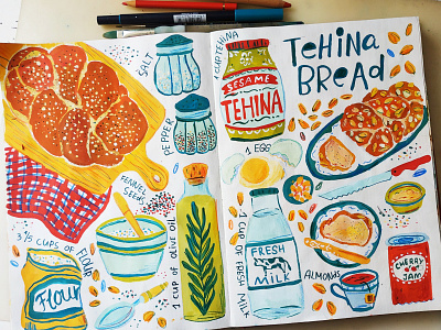 Tehina Bread art bakery bread drawing food illustration gouache hand drawn illustration kitchen painting sketchbook