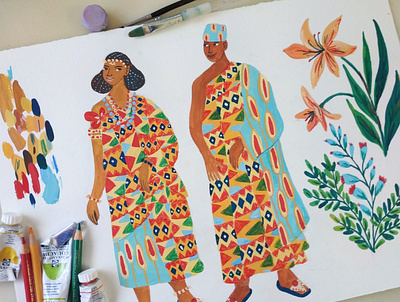Ghana Wedding art diversity drawing gouache hand drawn illustration painting people wedding