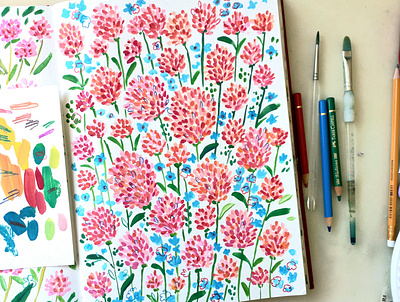 Sketchbook practice art drawing floral flowers gouache hand drawn illustration painting pattern sketchbook