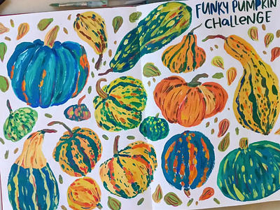 Pumpkins art autumn drawing gouache hand drawn illustration painting pumpkin sketchbook