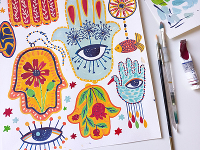 Hamsa Hand Sketches art drawing gouache hand drawn illustration luck lucky charm painting pattern