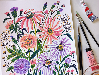Just some flowers art drawing flowers gouache hand drawn illustration painting