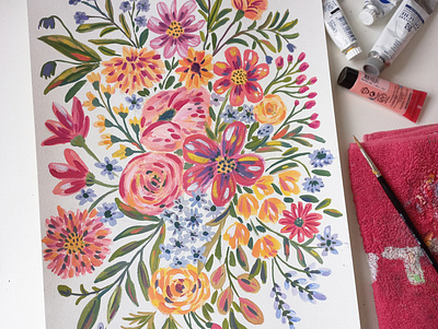 Floral Bouquet art design drawing flowers gouache hand drawn illustration painting