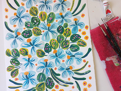 Floral pattern in progress art drawing flowers gouache hand drawn illustration painting pattern