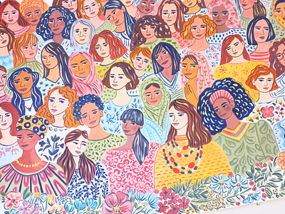 Women art drawing flowers gouache hand drawn illustration painting portrait women women power