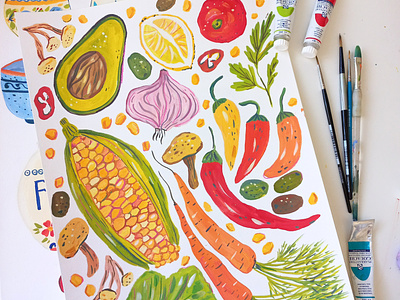 Vegatables art drawing food gouache hand drawn illustration kitchen painting vegan vegetables