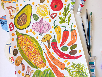 Vegatables art drawing food gouache hand drawn illustration kitchen painting vegan vegetables