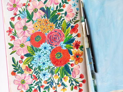 Flowers art drawing flowers gouache hand drawn illustration painting sketchbook