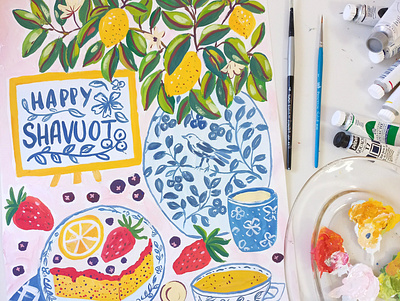 Happy Shavuot art drawing food illustration gouache hand drawn illustration kitchen lemons painting