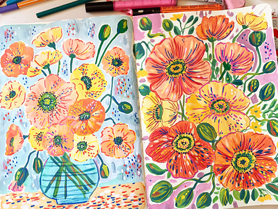 Flowers Practice art design drawing flowers gouache hand drawn illustration painting