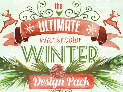 Watercolor Winter Design Pack brushes christmas christmas tree design elements greeting cards hand drawn labels and badges snow vintage logos watercolor winter