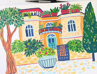 Building in Jerusalem art building drawing gouache hand drawn illustration map illustration painting