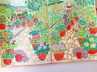 Sketches art drawing garden gouache hand drawn illustration nature painting sketch sketchbook volored pencils