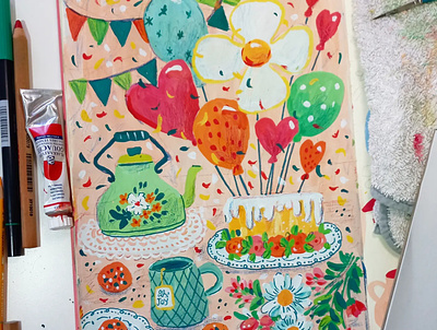 Birthday Card art birthday design drawing gouache greeting card hand drawn illustration painting