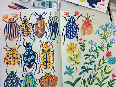 Bugs - sketchbook practice art bugs drawing flowers gouache hand drawn illustration painting sketchbook