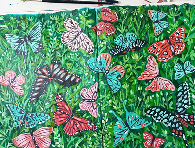 Butterflies Field acrylic paints art butterfly drawing gouache hand drawn illustration nature painting pattern sketchbook