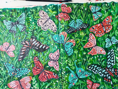 Butterflies Field acrylic paints art butterfly drawing gouache hand drawn illustration nature painting pattern sketchbook