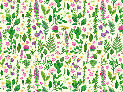 Green floral pattern drawing fabric floral flower illustration nature ornament painting pattern seamless spring