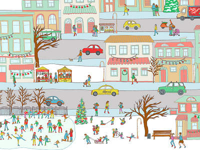 Winter town city illustration snow town winter