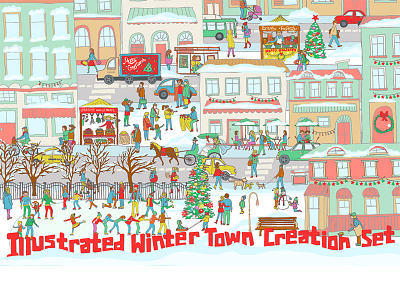 Illustrated Winter Town Creation Set city illustration snow town winter