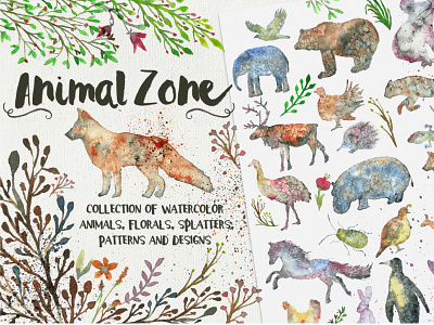 Animal Zone animals collection drawing illustration splatters watercolor