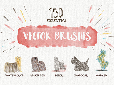 Essential veactoe brushes collection brushes charcoal collection felt pen hand drawn illustration marker pencil vector watercolor