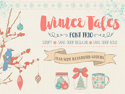 Winter Tales Font Trio + extras font grunge illustration texture typeface winter