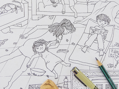 New illustration in progress family illustration kids marker mother pen