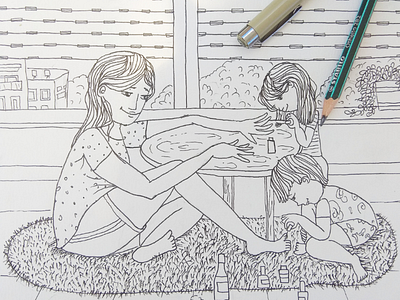 Working on a new illustration black and white drawing drawn family illustration pencil