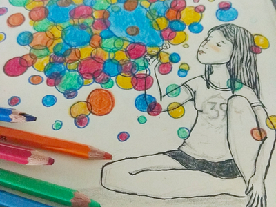 Age is not how old you are, but how many years of fun you had. baloons bubbles colored pencils drawing illustration