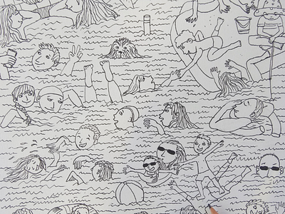 Pool time - illustration in progress brush pen character design children drawing illustration pencil pool