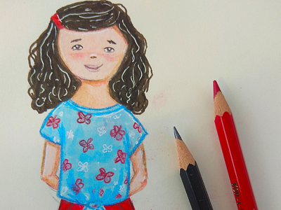 Practicing new technique.... child colored pencils drawing girl illustration kid