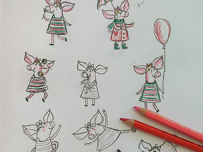 Character design in progress children illustration doodle drawing illustration pigs sketch work in progress