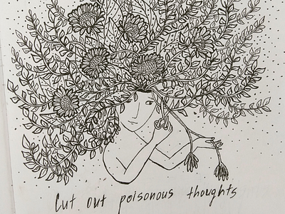 Cut off poisonous thoughts - illustration art creative drawing floral illustration greeting card hand drawn illustration ink inktober pencil poison