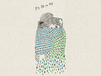 It's OK to cry couple drawing hand drawn hug illustration pencil