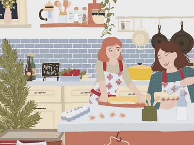 Winter home - in progress christmass drawing family home illustration kitchen mother vector illustration winter