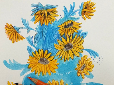 Sunflowers children book coloured pencils drawing flowers illustration sunflowers