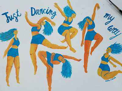 Just dancing my way art dancing girls drawing gouache illustration woman