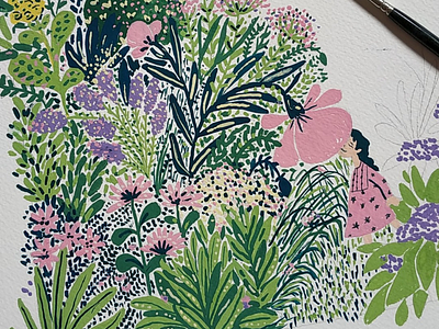 Wip - gramma's garden children book drawing gouache hand drawn illustration