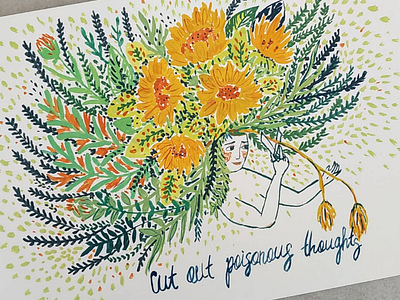 Cut out poisonous thoughts art drawing flowers gouache illustration