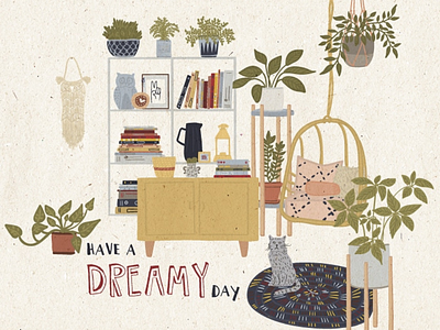 Dreamy day card drawing greetin card home house illustration vector