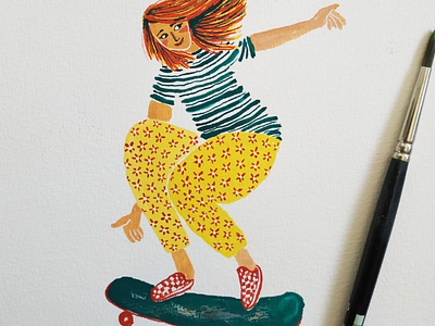 Skate girl 3 art character design drawing femalw girl gouache hand drawn illustration skatebosrd woman