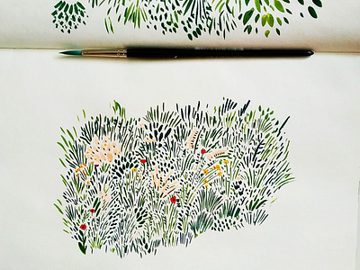 Field illustration in progress art drawing field flowers gouache hand drawn illuatration