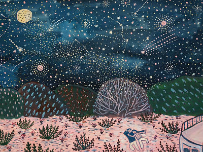 Night sky art drawing gouache hand drawn illustration stars