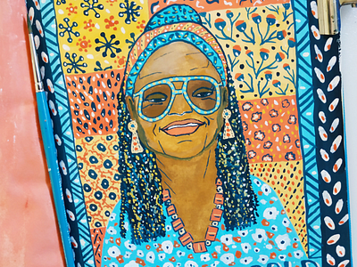 Faith Ringgold portrait character drawing gouache illustration portrait