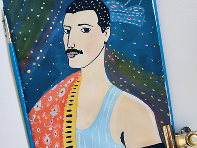 Freddie Mercury drawing gouache hand drawn illustration portrait