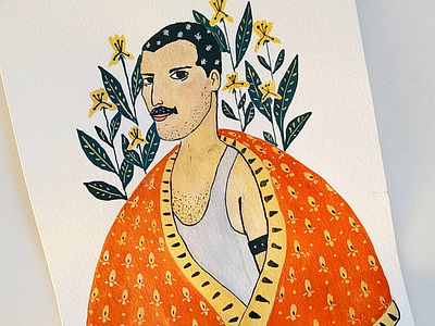 Freddie Mercury portrait art drawing gouache hand drawn illustration portrait