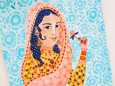 Nur Jahan portrait art drawing gouache illustration portrait